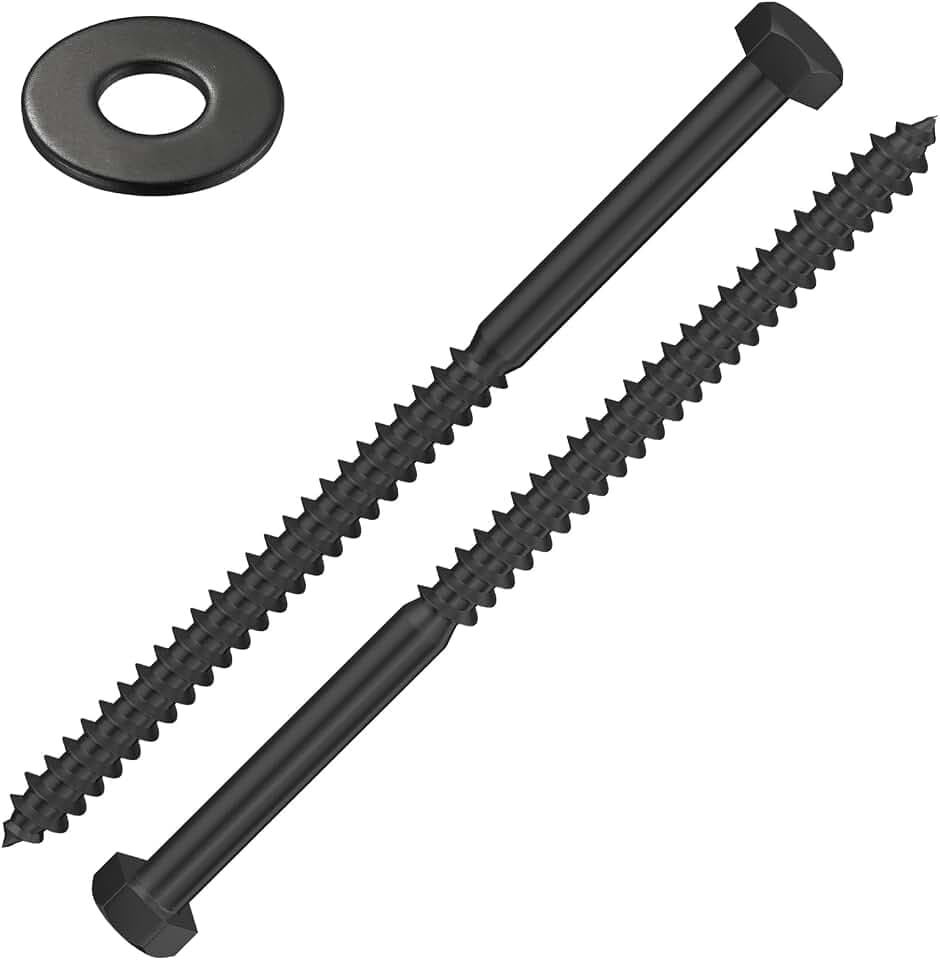 Wensilon Lag Screws Wood Screws (20PCS, 5/16"x5", Black) Hex Head Lag Bolts,(8x125) Heavy Duty Lag Screws,304 Stainless Steel Bolts 18-8