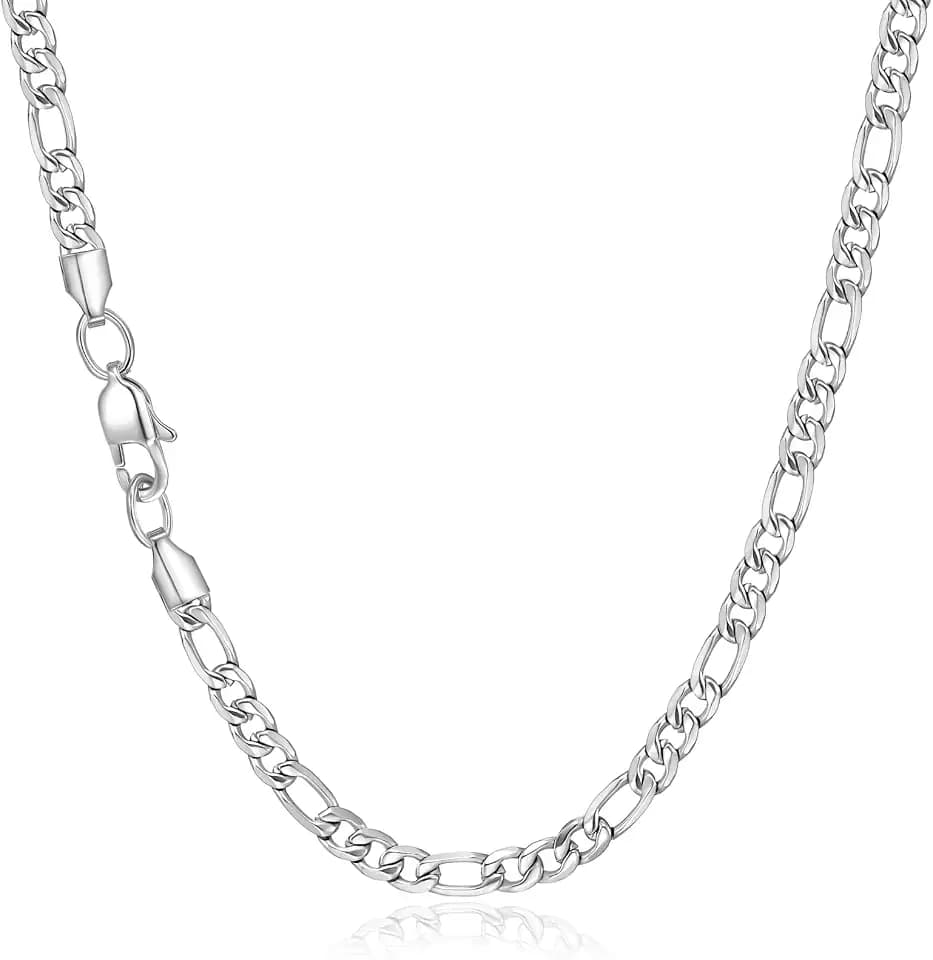 Herren Kette Gold Silberkette Herren, 5.5/7MM Kette Silber Herren Figaro Kette Männer Schmuck Geschenk für Herren Damen Jungen Mädchen Super Robust Glänzend Edelstahlkette Herren 41-66cm
