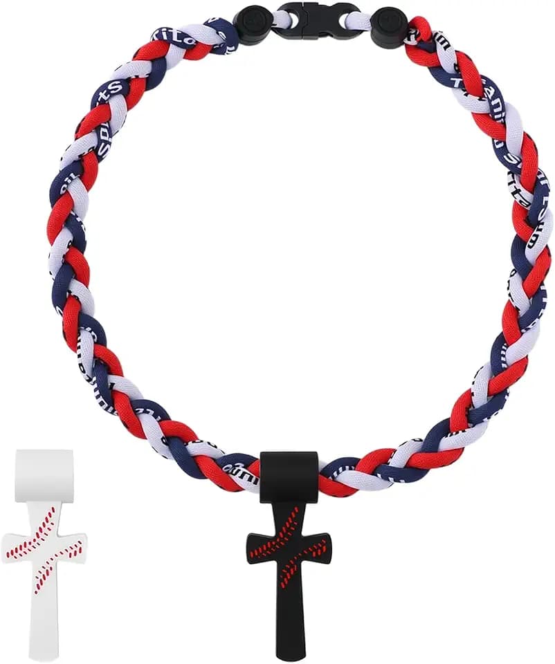 Baseball Necklace Rope with Cross Pendant: Tri-Braided Rope String Sports Necklace Gifts for Men Women