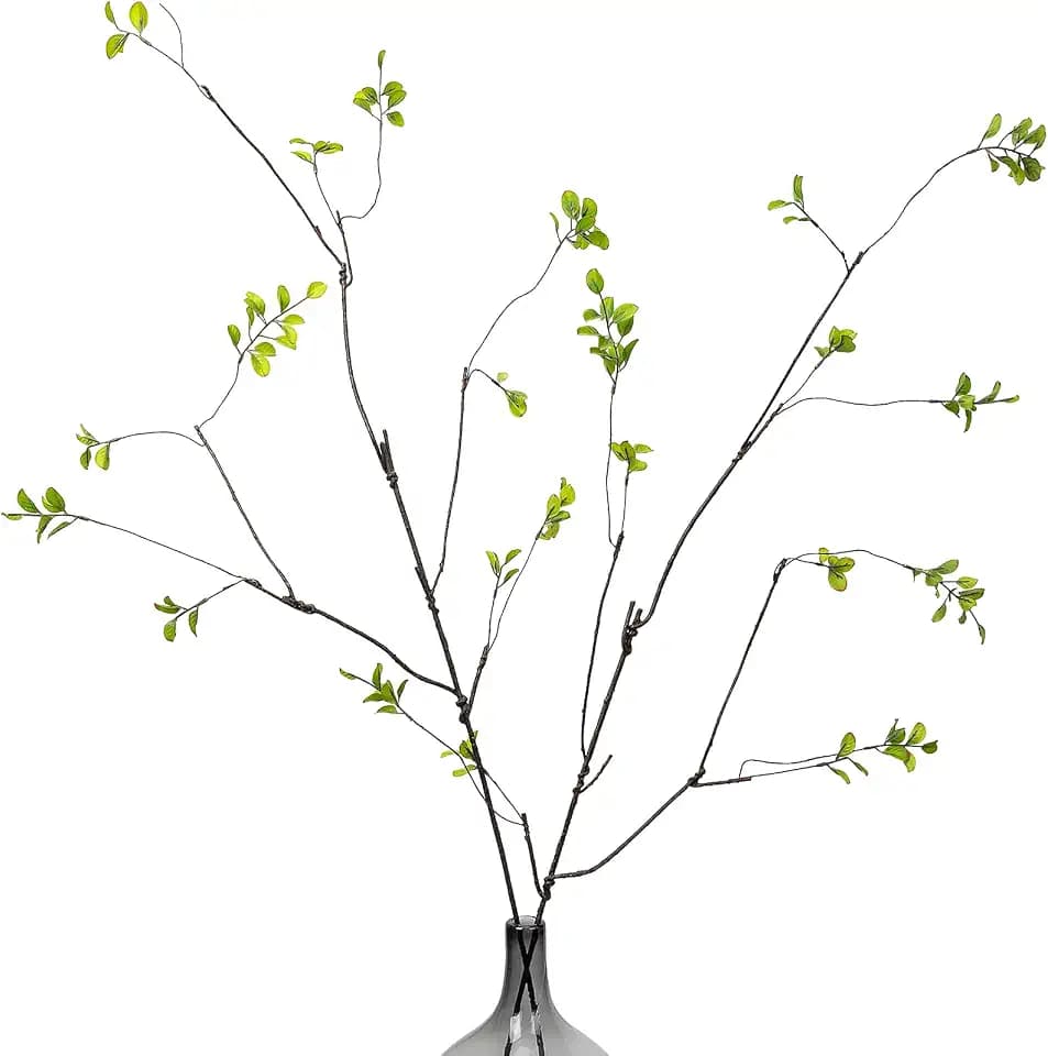 4Pcs 47.5" Artificial Ficus Branches Fake Greenery Stems Faux Ficus Twig Plants Green Silk Leaf Spray for Home Office Wedding Vase Filler Banquet Home Decoration(Green)