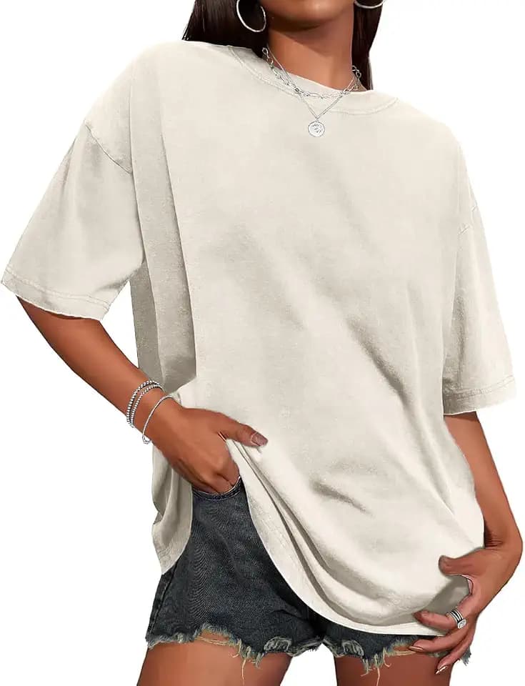 Oversized Tshirts for Women Short Sleeve Vintage Washed Basic Cotton Tees