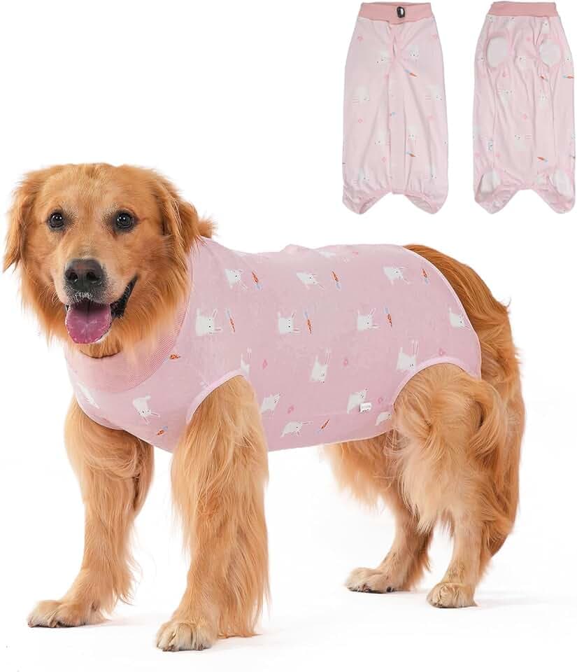 Hundebody Nach Op, Hundebody Nach Kastration Rüde Hündin, Atmungsaktiv Einteiler Wundschutzanzüge für Hunde Nach Op,Hunde Body Operation hündin, Leckschutz Hund (Pink-Kaninchen, XXL)