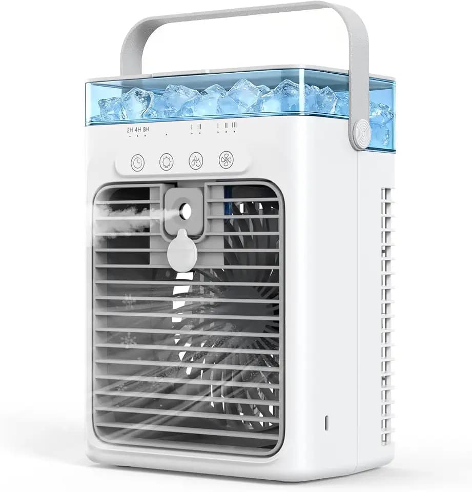 Portable Air Conditioners, Personal Evaporative Air Cooler, 3-Speed Small AC Fan, 8H Auto-off, Mini Air Conditioner, Cooling Fan for Car, Desktop, Camping, Bedroom, Office (Gray)