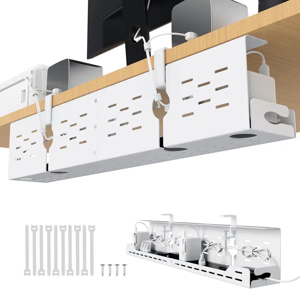 Univivi Under Desk Cable Management Tray, Cable Management, 32 inch, White