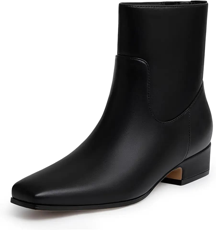 Athlefit Women's Chunky Low Heel Square Toe Ankle Boots