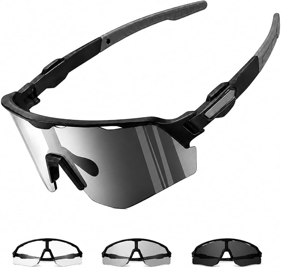 Selbsttönende Fahrradbrille für Herren Damen -Photochromic Sportbrille UV400 Schutz Sonnenbrille für Radfahren Ultraleicht Laufbrille MTB Laufen & Outdoor-Sport Wandern Angeln
