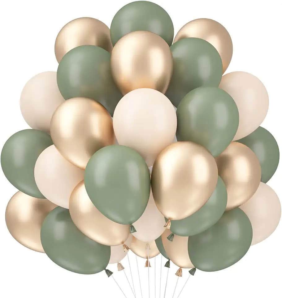 Luftballons Salbeigrün, 60 Stück Luftballons Grün Gold, Ballons Grüne Gold Beige, Grüne Luftballon Geburtstag Set, Luftballon Eukalyptus Grün Hochzeit Babyparty Tropische Safari Party Geburtstagsdeko