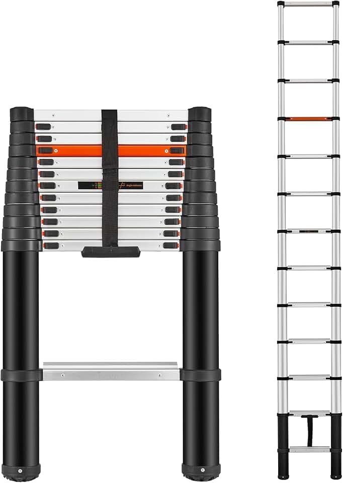 ICARRY Telescopic Ladder 12.9 FT Extension Ladder Aluminum Lightweight Telescopic Ladders, Multi-Purpose Collapsible Extension, Soft Close Design, 300lb Capacity,Ideal for Home, RV, and Outdoor Work