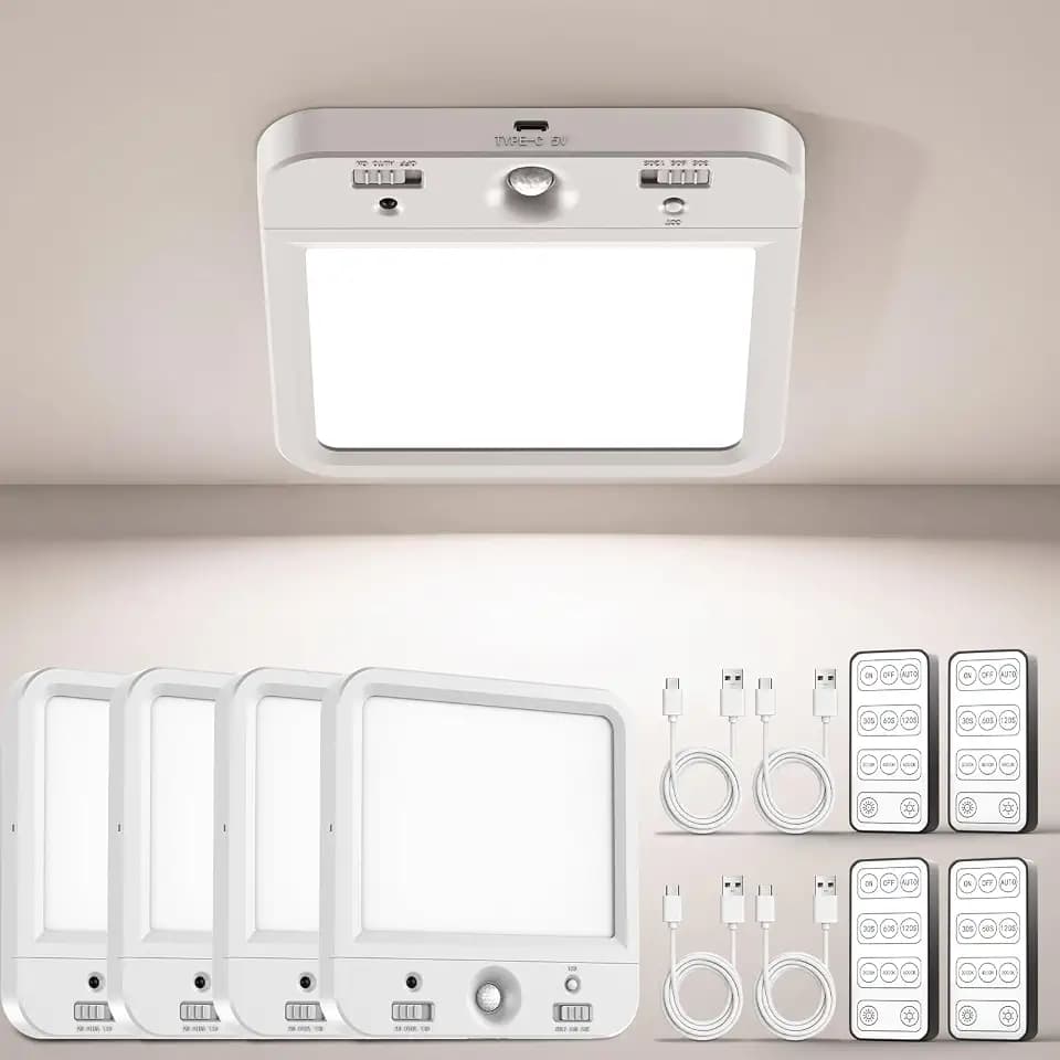 TANBABY Rechargeable Motion Sensor Ceiling Light, Wireless Remote, 4-Pack