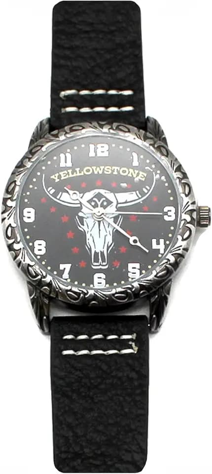 Accutime Unisex Yellowstone: The Bad Batch Gun Metal Gray Analog Quartz Wrist Watch with Metal Links and Black Faux Leather for Male or Female All Ages (Model: YLW5005AZ)