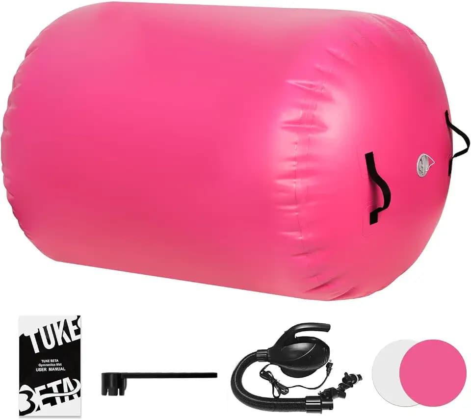 Gymnastics Air Roller Air Barrel Inflatable Tumbling Mat Tumble Air Spot - Gymnastics Training Springboard - Round Inflatable Springboard with Pump for Yoga Training Cheerleading Home Use