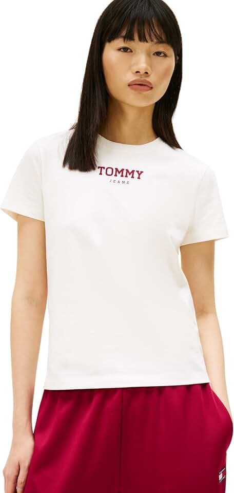 Tommy Jeans Damen T-Shirt Kurzarm Regular Essential mit Rundhalsausschnitt, Weiß (Ecru), 4XL