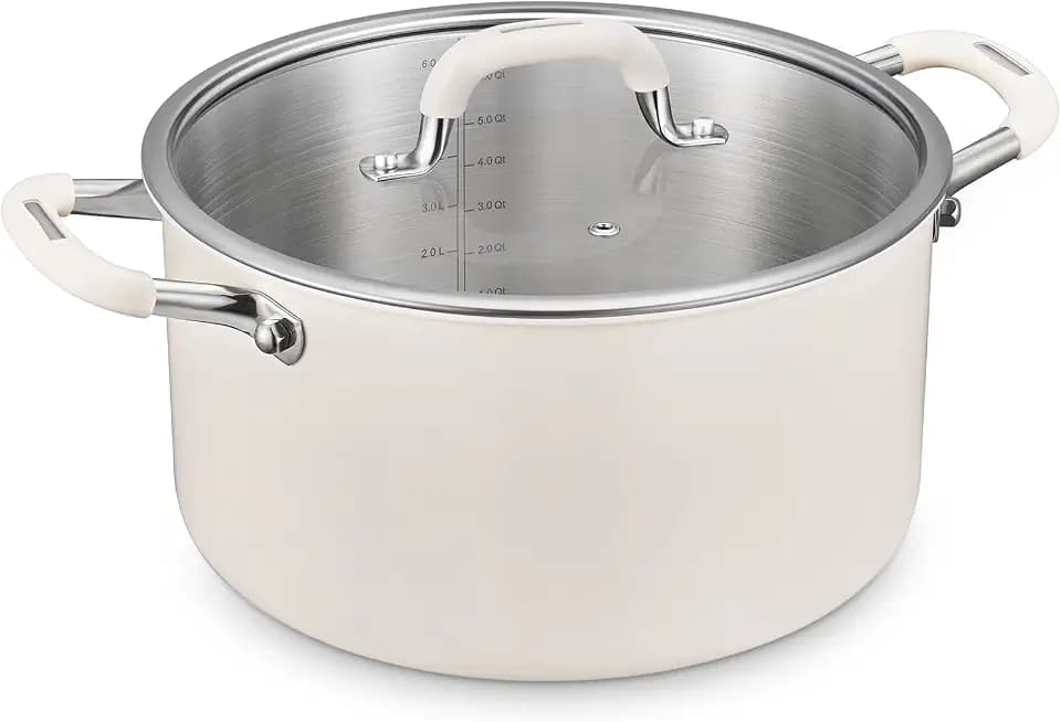 BEZIA 6QT Fully Clad 3-Ply Stainless Steel Stock Pot with Lid, Cooking Pot