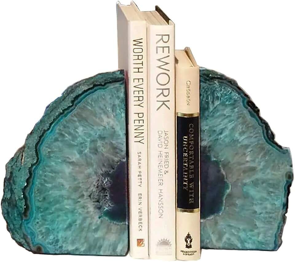 AMOYSTONE Buchstütze, Achat, poliert, robust, mit Gummipuffer 2-3LBS Dyed Teal