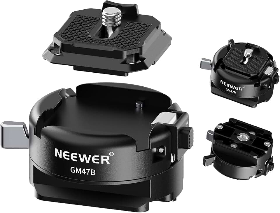 NEEWER GM47B Schnellwechselplatten Set, Anti Twist Auto Lock, quadratischer QR Kamerastativ Adapter und Klemmsockel, kompatibel mit Arca Swiss DJI Ronin RS 4 Pro RS 3 RS 2 Peak Design Capture V3