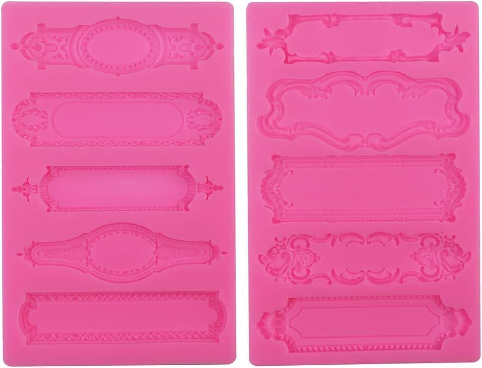 2 Pieces Baroque Style Silicone Molds Baroque Silicone Fondant Mold Vintage Photo Frame Silicone Mold Plaque and Object Labels Clay Mold for Cake Decorating Sugar Craft Polymer Clay