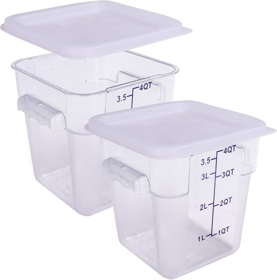2 Pack RED Square Food Storage Container With Lid,Commercial Storage Box With Scale & Handle,Cake Making,Dough Marinating Meat,Kitchen Supplies (4 Quart)