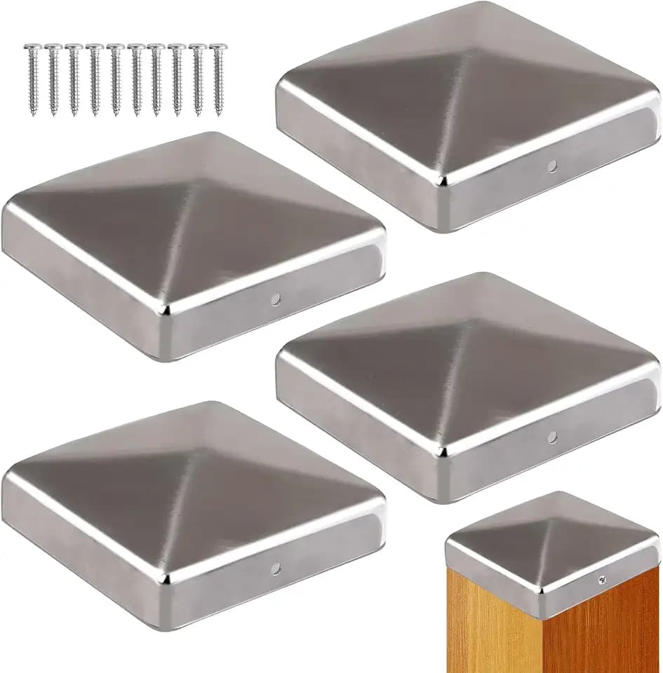 5 Stück verzinkte Stahl Pfostenkappen 8x8 cm, Pyramidenform – wetterfest, UV-beständig, Regen-Schutz – inkl. Schrauben – Abdeckkappe für Holzpfosten & Zaun – ideal für Garten, Carport, Terrasse