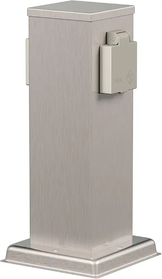 ledscom.de Garten Steckdosensäule Polly für außen, IP44, 2-Fach, Edelstahl, Edelstahl, eckig, 27 cm