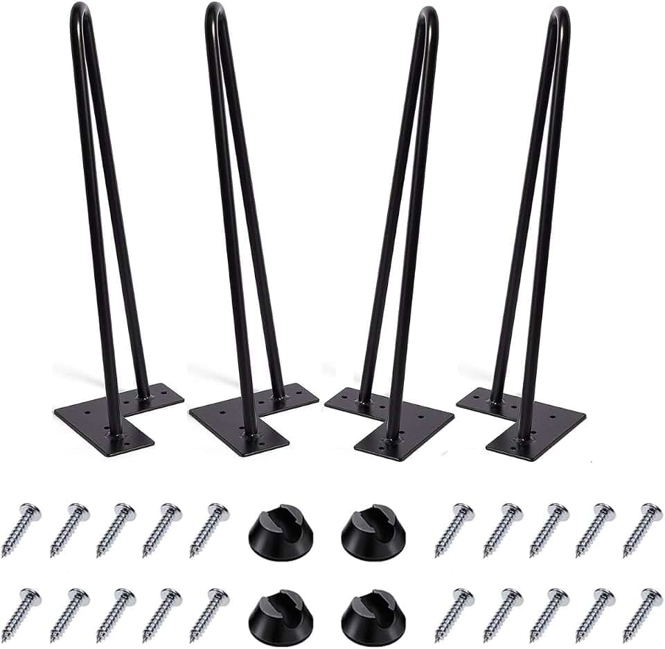 MSOBAIW 16 Zoll Haarnadel Beine, Heavy Duty Metal Tischbeine für Schrank, TV-Schränke, Schubladen, Nachttisch, 3/8" Dia Satin schwarz Zwei-Stab Eisen Draht Beine für DIY Möbel (40.5cm, Schwarz)