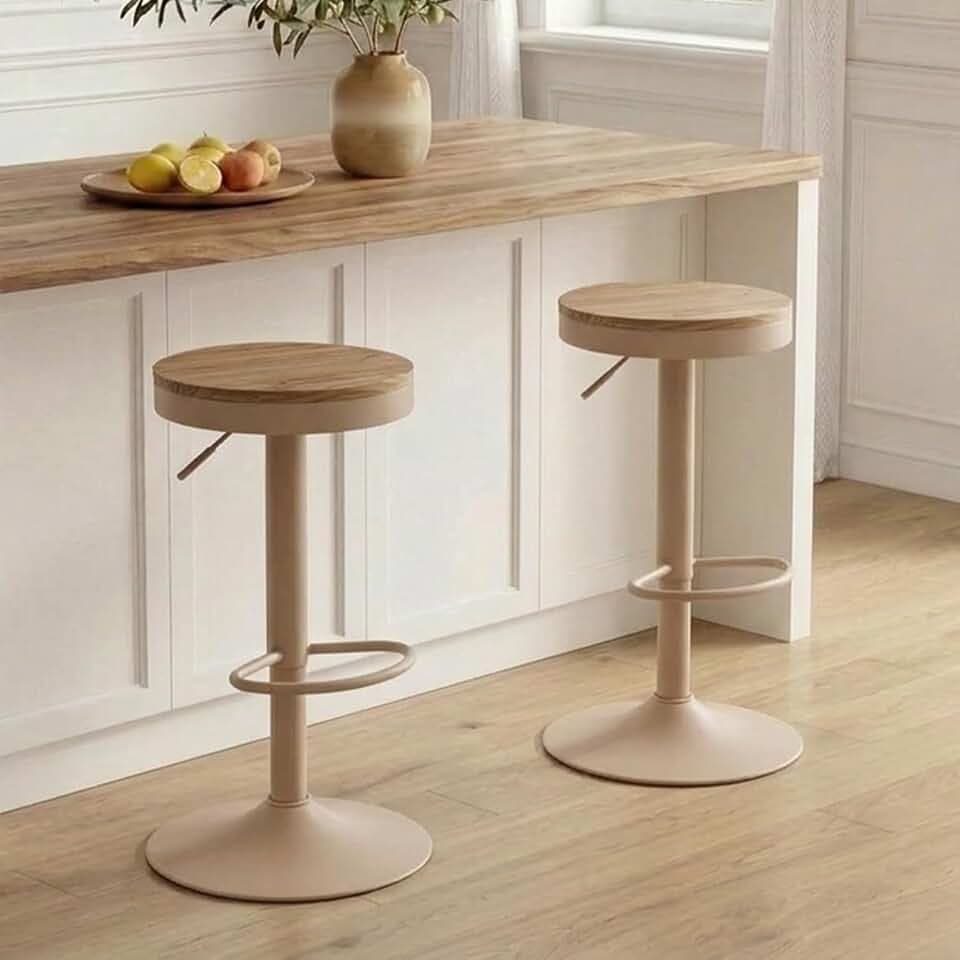 YOUNIKE Barhocker 2er Set Holz Barhocker Barstuhl Hoher Metallrahmen 360° höhenverstellbar drehbar mit Fußstütze Industriell Khaki