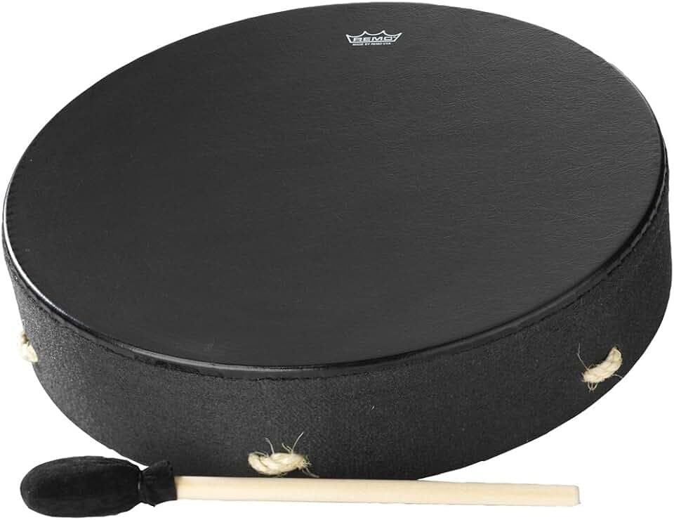Remo World Percussion - Buffalo Drum - 16" x 3,5" - Acousticon Rahmen, Bahia Bass Fell, Schnurhaltekreuz, fest vorgestimmt, inkl. Schlägel, schwarz - E1-1316-BE