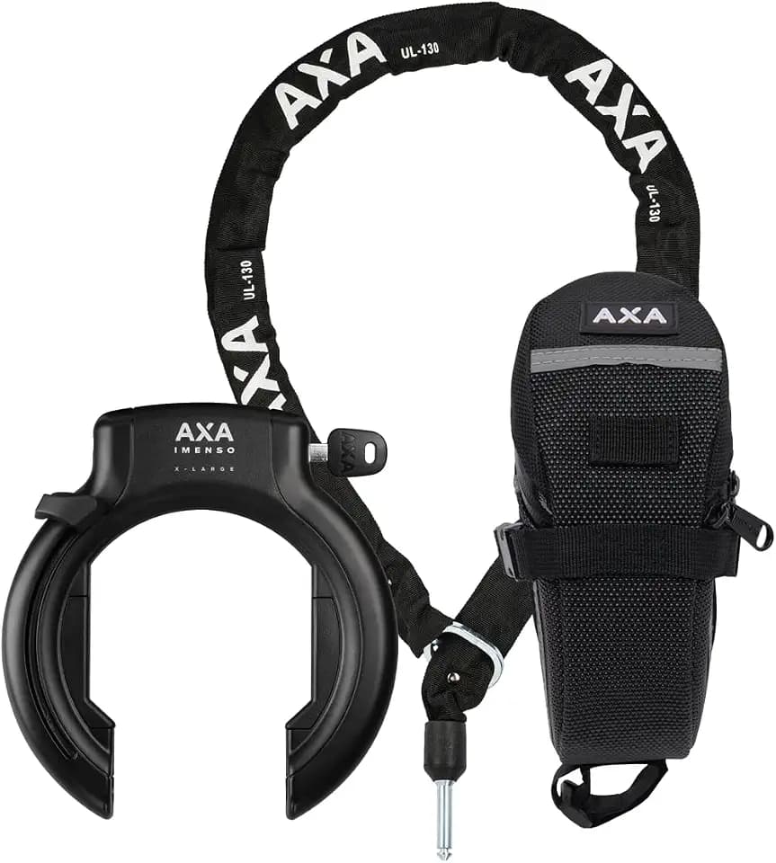 AXA Set Imenso XL Rahmenschloss + ULC 130 Einsteckkette + Tasche – Fahrradschloss mit Plug-in-Kette – Sicherheitsstufe 12 – Einsteckkette Länge 130 cm – Schlüssel ist abziehbar
