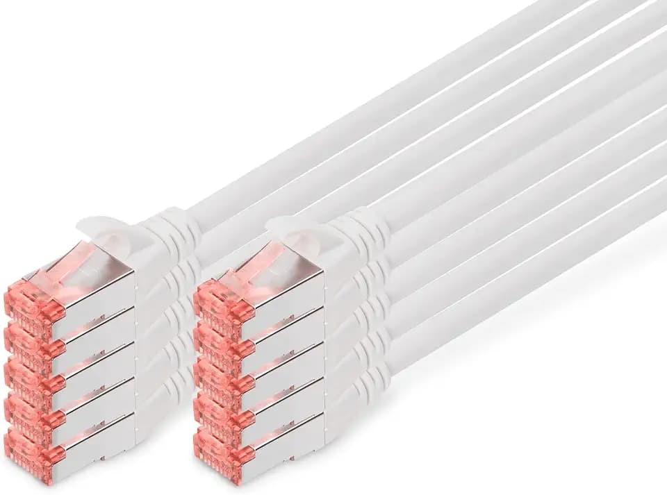 DIGITUS LAN Kabel Cat 6 – 0,25 m – 10 Stück – S/FTP Geschirmt – Weiß | 1 Gbit/s – PoE++ – AWG 27/7 – LSZH – RJ45 Netzwerkkabel Patchkabel – Kompatibel zu Cat 6A und Cat 7