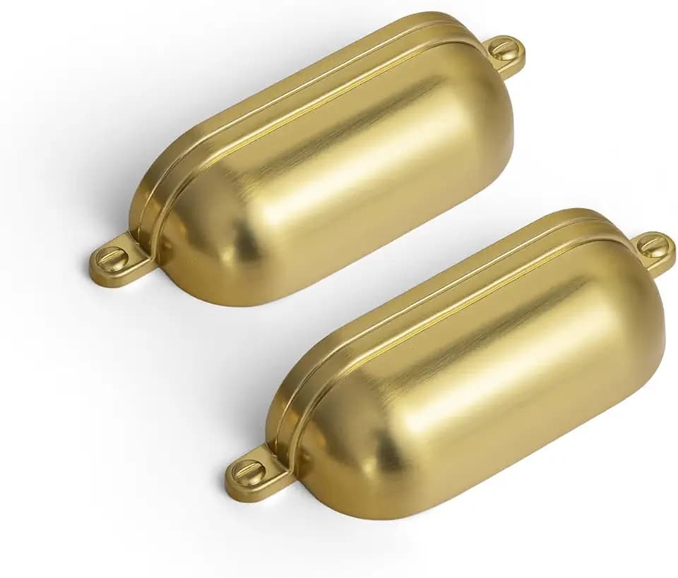Goo-Ki 6 Pack Brushed Gold Cup Drawer Pulls for Cabinets & Dresser Solid Zinc Alloy Hardware Kitchen Cabinet Pulls Drawer Handles, 2-1/2 Inch Hole Center Cabinet Cup Pulls