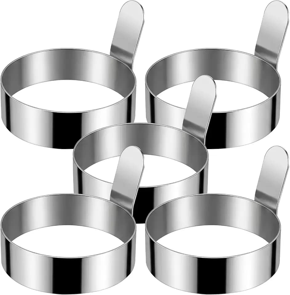 Set of 5 Stainless Steel Egg Rings, 3.54-Inch Long Handle Egg Mold for Griddle, Pancake & Cookie Ring, Perfect Round Eggs for Breakfast Sandwiches