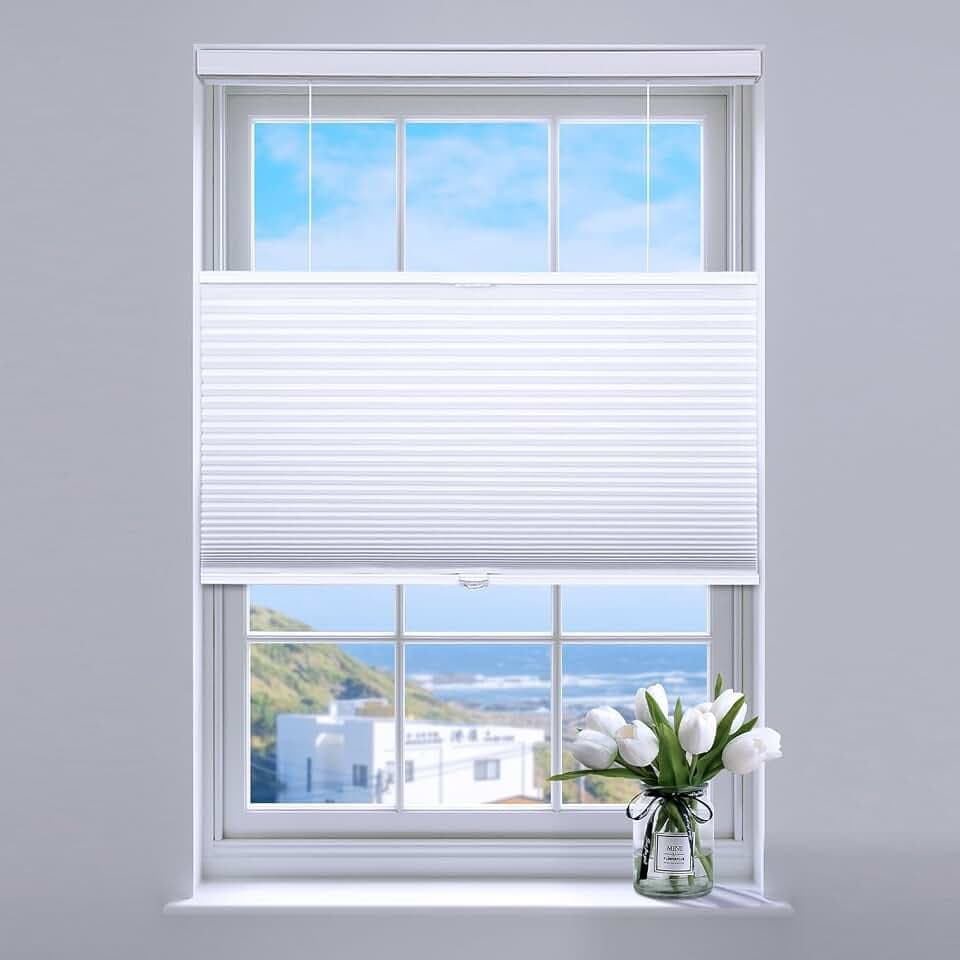 SUNFREE Top Down Bottom Up Cellular Shades 29" W x 64" H, White(Blackout)
