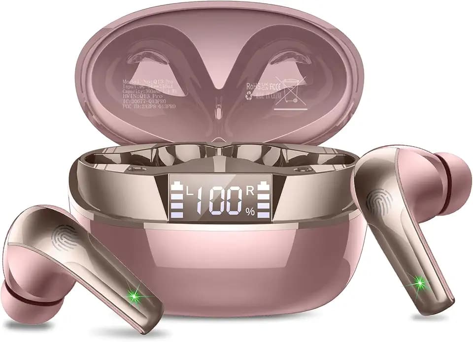 Wireless Earbuds Stereo Sound in Ear Headphones, 47H Playtime, LED Display