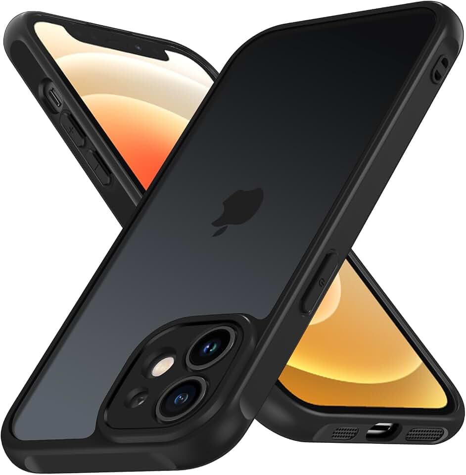 ivoler Hülle für iPhone 12 Mini 5.4 Zoll, [Vollständiger Kameraschutz] [Militärstandard] Stoßfest Handyhülle, Matt Durchscheinende Rückseite Anti-Fingerabdruck Schutzhülle Case (Schwarz)