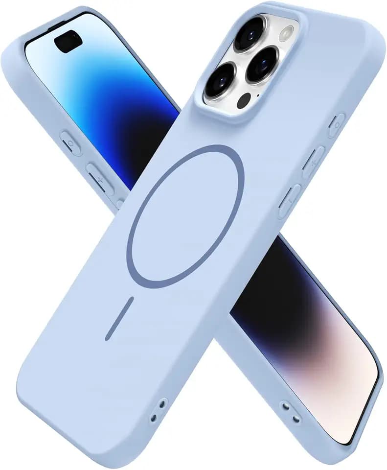 oakxco for iPhone 14 Pro Case Silicone Mag Safe, Magnetic Slim Thin Phone Case Compatible with Magsafe Wireless Charging, Cute Girly Aesthetic Soft Rubber Gel Safecase for Women Girls, Light Blue