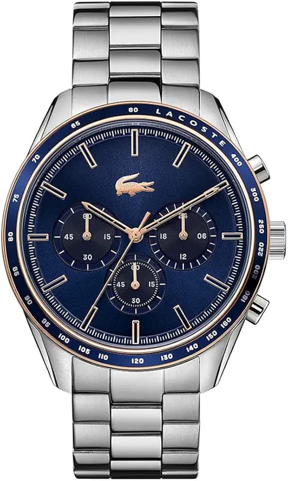 Lacoste DREI-Zeiger-Uhr für Herren, Silber-weißes Stahlarmband