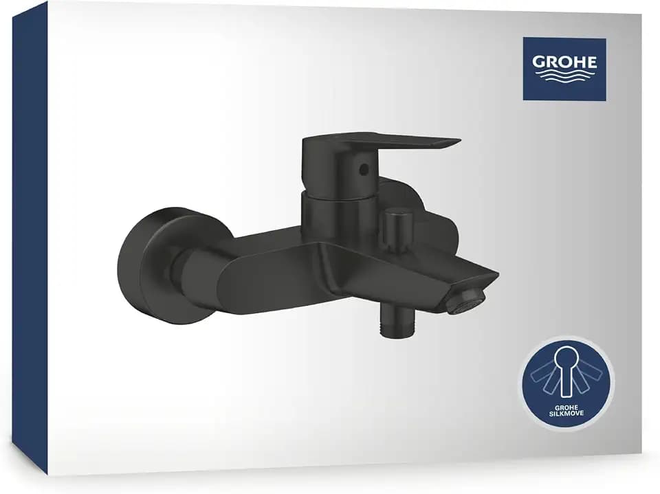 GROHE Start - Badewannenarmatur (Duscharmatur für Badewanne, Auto-Umstellung Wanne/Brause, integriertes Rücklaufventil, Metallhebel, S-Anschlüsse, Mischbatterie für das Bad), schwarz, 322782432