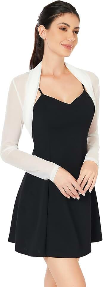 AmélieBoutik Women Ruched Long Sleeve Bolero Cropped Sheer Shrug Open Front Cardigan Lightweight Knit