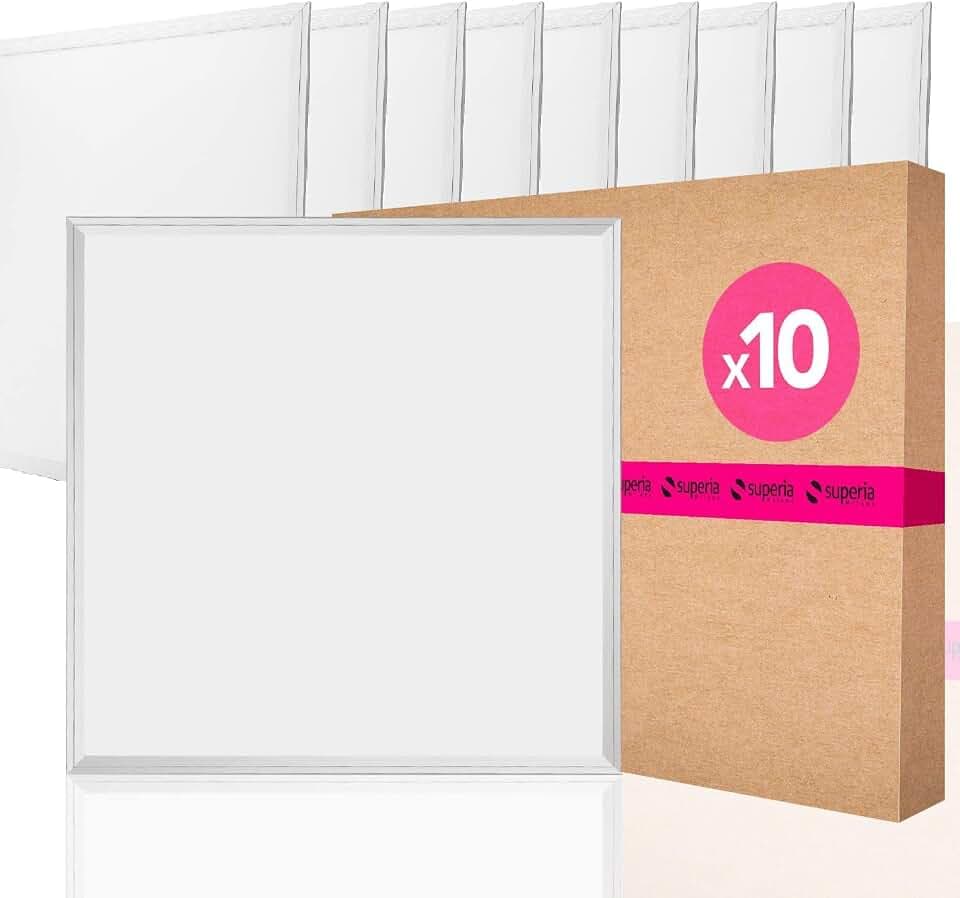Superia LED-Panel 39W/230V 60x60cm, 3753 Lumen - warmes Licht 3000K, Winkel 100°, UGR19, für Büro, 10 Stück - PA39C