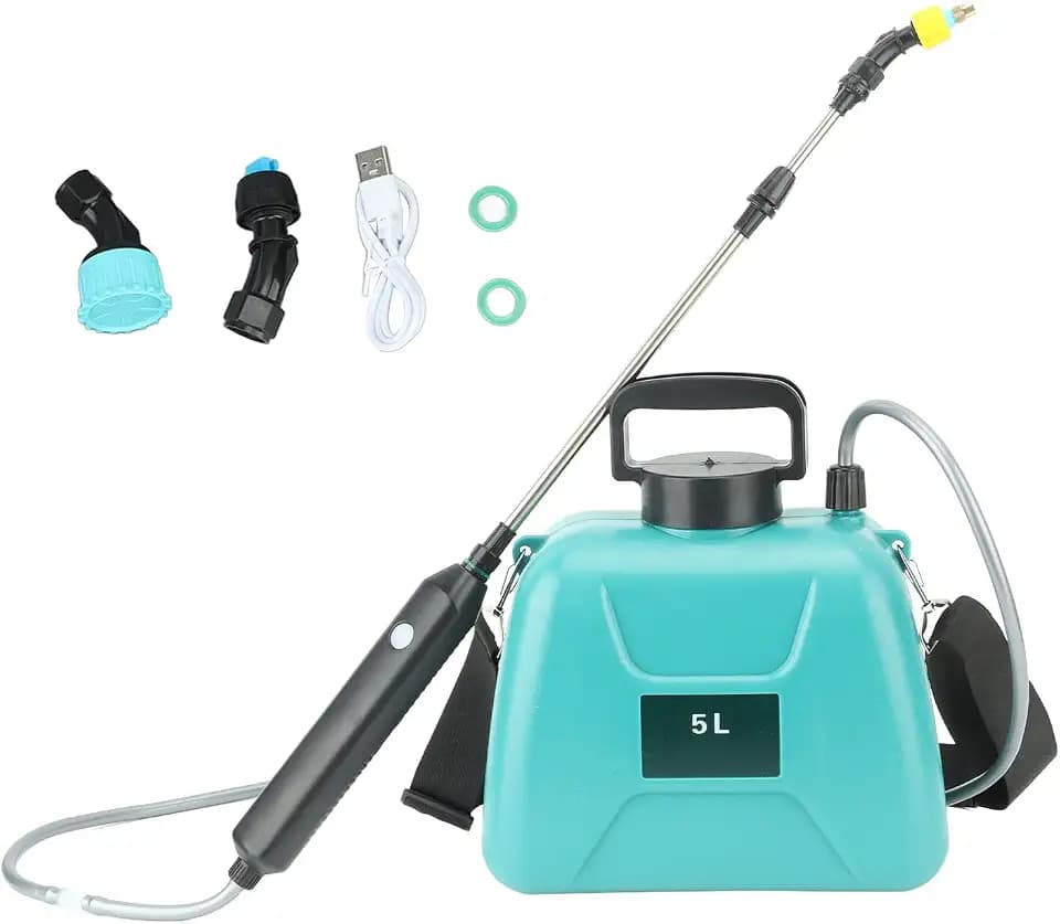 Fabater 1,35 Gallonen/5 L Batteriebetriebenes Sprühgerät, Elektrisches Sprühgerät mit Wiederaufladbarem USB Griff und 3 Nebeldüsen, Gartensprühgerät mit Schultergurt für Gartenarbeit (Grün)