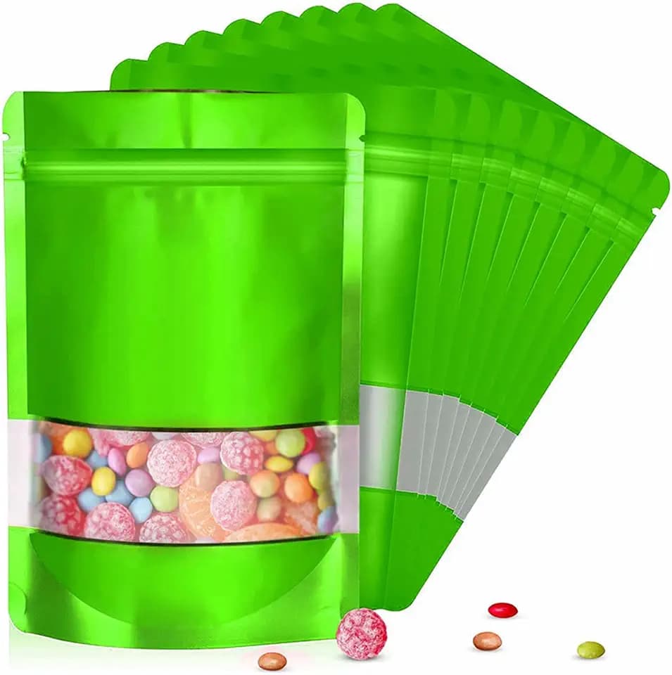 120pcs 5.5"x7.8" Mylar Bags for Food Storage,Smell Proof Bag with Matte Window Resealable Food Storage Bags for Small Business, Stand-up Foil Pouch Packaging Freeze Dried Candy Bag（Green）