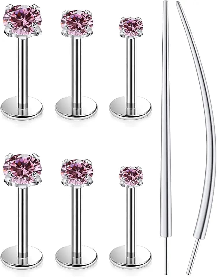 F136 Titanium 20/18/16G Nose/Earrings/Medusa/Lip Rings Labret Stud Flat Back Threadless Cartilage/Tragus/Helix Implant Grade Piercing Jewelry for Women