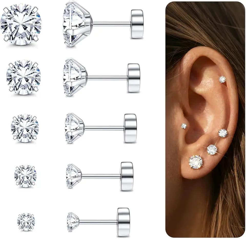 Diamday 5 Paare Ohrstecker Silber Chirurgenstahl Ohrringe Silber für Damen