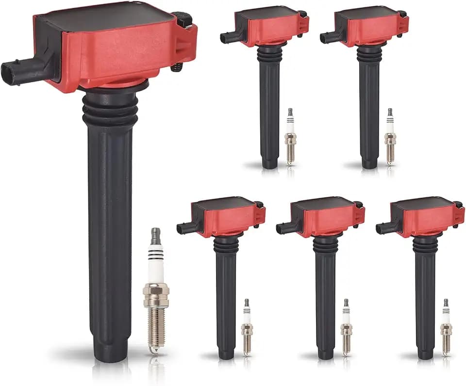 ENA 3.6 V6 UF648 Ignition Coil 97390 Spark Plugs Compatible with Dodge Chrysler VW 200 300 Challenger Avenger Charger Durango Journey Grand Cherokee Caravan Wrangler Routan Set of 6 - Red