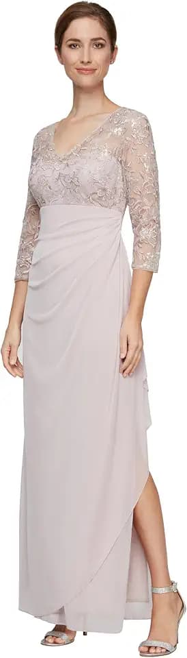 Alex Evenings Womens Long Lace Top Empire Waist Dress