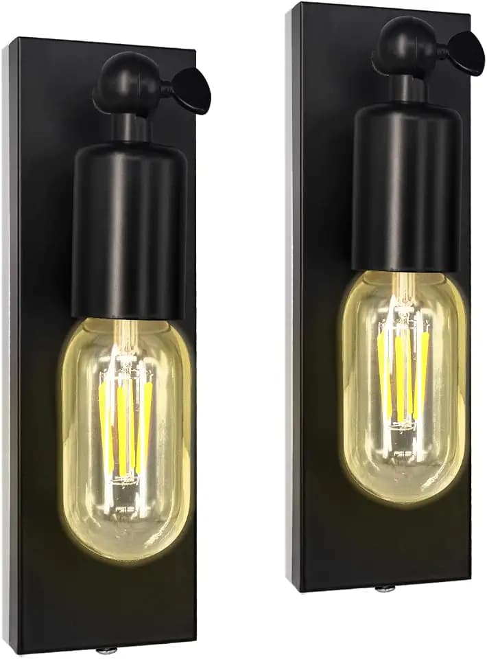Chrasy E27 Wandleuchte Innen Modern Wandlampe Innenwandleuchte Schwarz Industrial Lampe E27 mit Schalter Lampe Pendelleuchten Wandleuchte Nachttisch Lampen (Ohne Leuchtmittel) (2PC)
