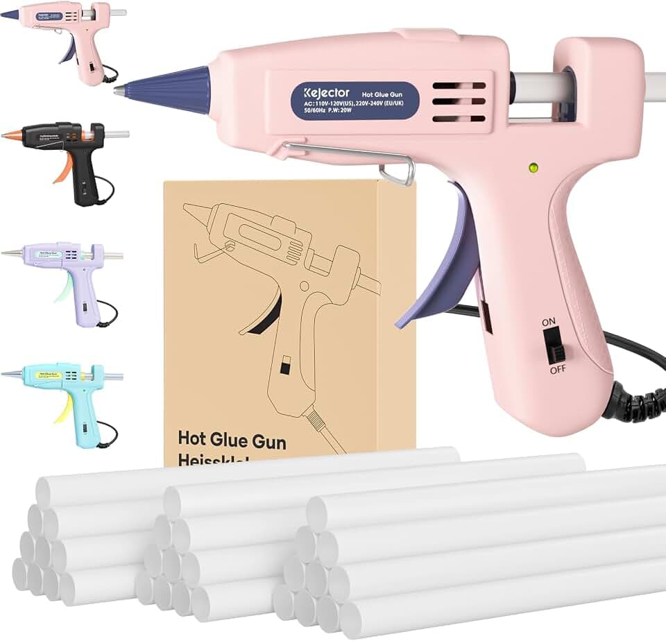 Kejector Feuerfest Heißklebepistole mit 30pcs Heißklebesticks, Klebepistole für DIY Kunst, Handwerk und schnelle Reparaturen in Haus & Büro, 20W Klebepistolen(Rosa)