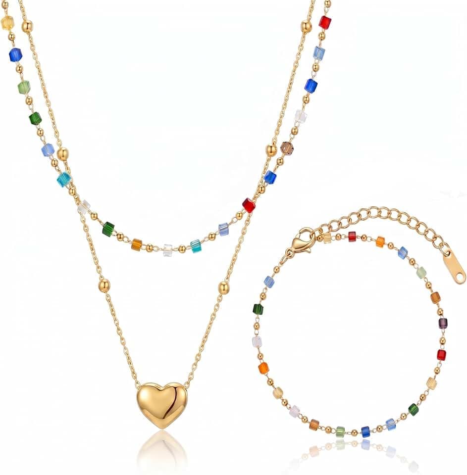 BELLA-Bee Y2K Colorful Bead Layered Choker Set Gold Plated for Women