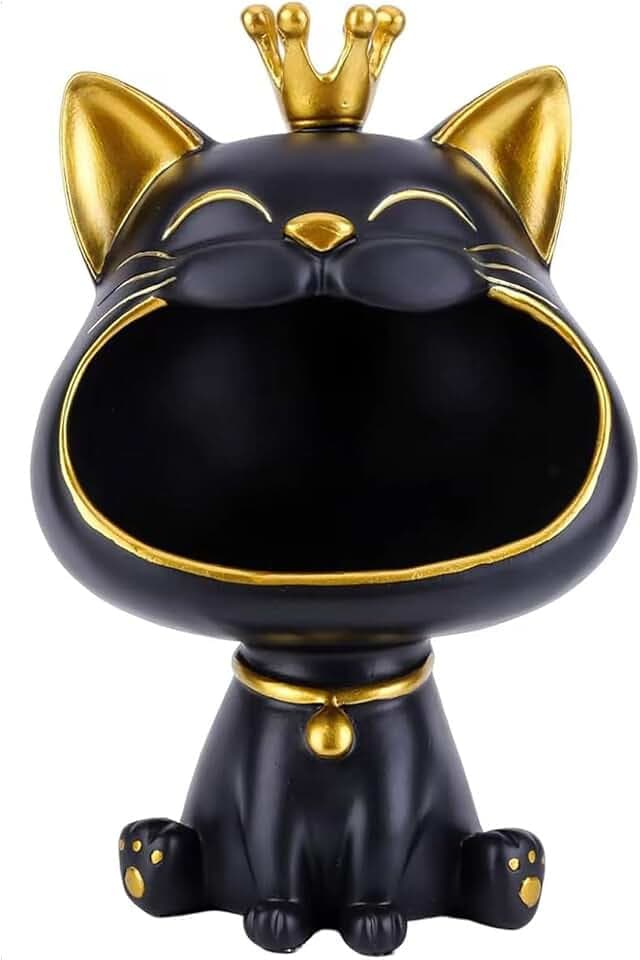 Katze Statue, Glückskatze Storage Sculpture, Startseite Wohnzimmer für den Eingang Lachende Katze Schlüssel Aufbewahrungsbox, Deko Kleinigkeiten Storage Box (Schwarz)