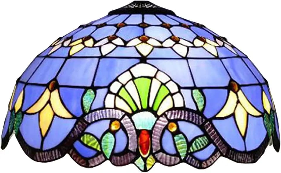 Tiffany Lamp Shade Replacement, Only 16 Inch Wide Baroque Style Stained Glass Lampshades, Suitable for Bedside Reading Lamp Hanging Lamp Table Lamp Floor Lamp,Blue