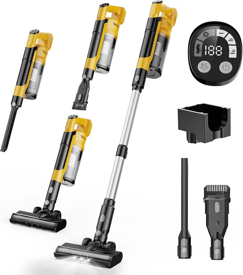 Akku Staubsauger 60000Pa/700W/70Min Kompatibel Für Dewalt Akku(Batterie Nicht enthalten), Staubsauger Kabellos mit Smart Display, Antiverwicklung staubsauger Wandmontage, für Hartböden Tierhaare